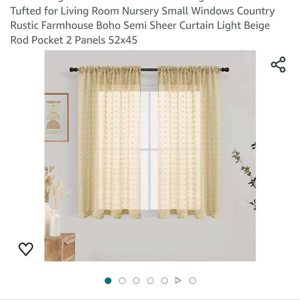 Gold Sheer Curtins 2 panels size 52×45 with Pom Pom Tufted Farmhouse Boh…